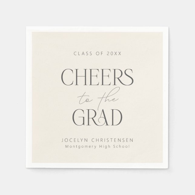 Cream Charcoal Personalized Cheers Grad Party Napkins (Front)