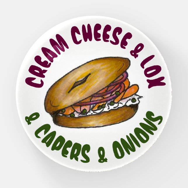 Cream Cheese Lox Capers Onions Jewish Deli Bagel Paperweight (Front)
