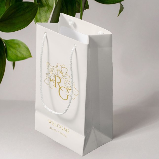 Cream | Chic Faux Gold Monogram Welcome Wedding  Small Gift Bag (Creator Uploaded)