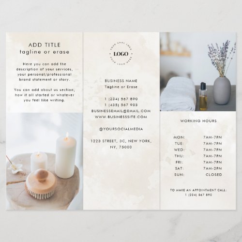 Cream Chic Marble Logo Business Trifold Brochure  