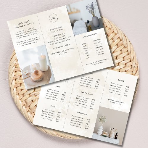 Cream Chic Marble Logo Business Trifold Brochure  