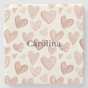 Cream Chocolate Hearts Love Valentine's Day Stone Coaster