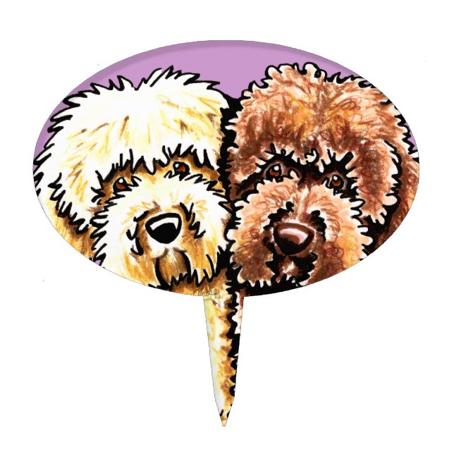 Cream Chocolate Labradoodles Cake Topper (Front)