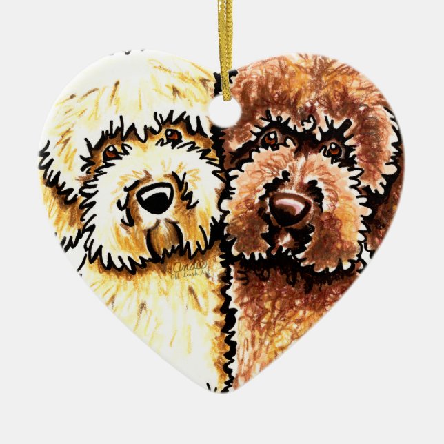 Cream Chocolate Labradoodles Ceramic Ornament (Front)