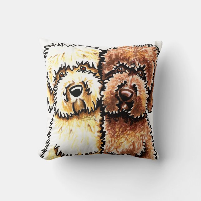 Cream Chocolate Labradoodles Drawing Throw Pillow (Front)