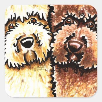 Cream Chocolate Labradoodles Square Sticker by offleashart at Zazzle