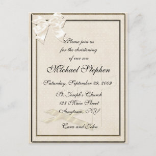 Cream Christening Invitation Postcard
