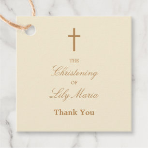 Cream Christening Thank You Favor Tags