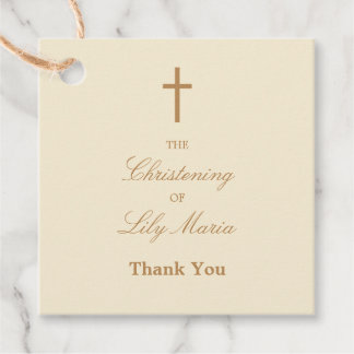Cream Christening Thank You Favor Tags