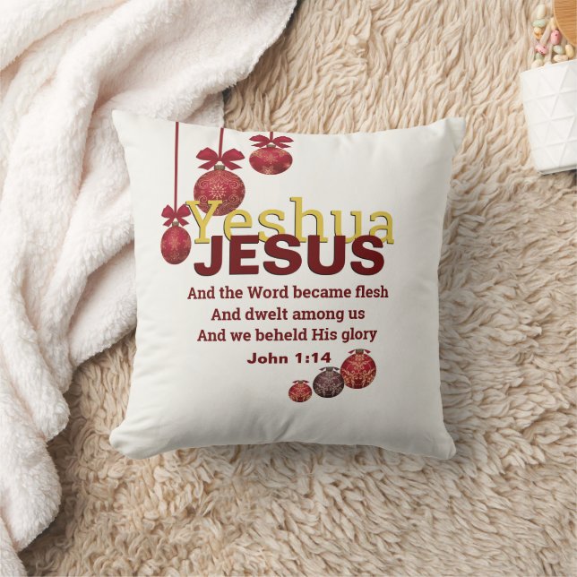 Cream Christian YESHUA JESUS Christmas Throw Pillow (Blanket)