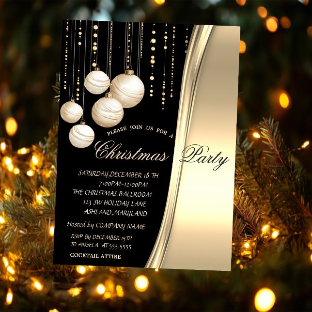 Cream Christmas Balls,Gold Corporated Party Invitation (Creator Uploaded)