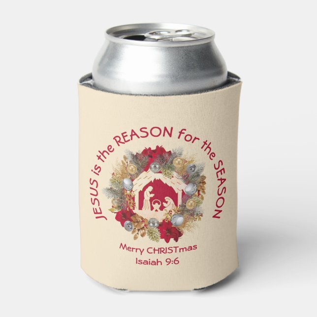 Cream Christmas JESUS IS THE REASON  Can Cooler (Can Front)