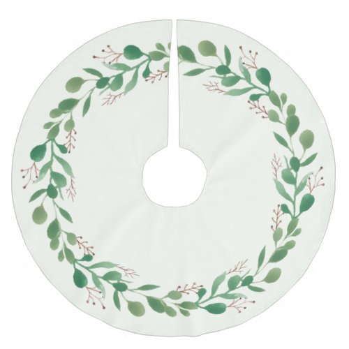 Cream Christmas Tree Skirt with Watercolor Wreath