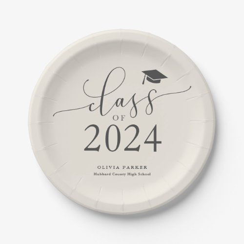 Cream Class of 2024 Graduation Party Paper Plates