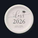 Cream Class of 2026 Graduation Party Paper Plates<br><div class="desc">Simple and elegant graduation party plate featuring typography text that says "class of 2026" in script font with a graduation cap illustration. The background is cream.</div>