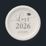 Cream Class of 2026 Graduation Party Paper Plates<br><div class="desc">Simple and elegant graduation party plate featuring typography text that says "class of 2026" in script font with a graduation cap illustration. The background is cream.</div>