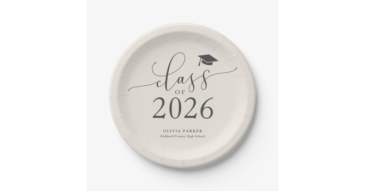 Cream Class of 2026 Graduation Party Paper Plates | Zazzle