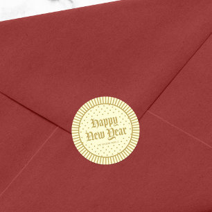 Cream Classic Decorative Geometric Happy New Year Classic Round Sticker