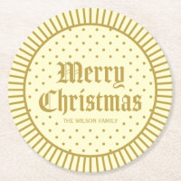 Cream Classic Decorative Geometric Merry Christmas Round Paper Coaster