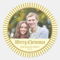 Cream Classic Decorative Merry Christmas Photo Classic Round Sticker