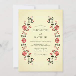 Cream Classic Folk Wedding Invitation
