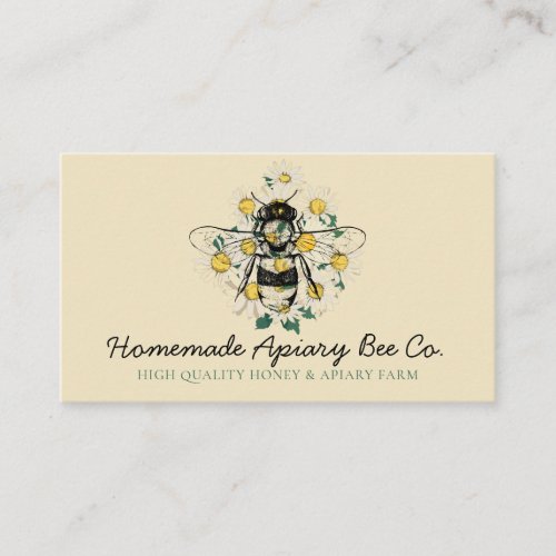Cream Classy Heart Daisy Flowers Apiary Honey Bee Business Card