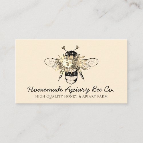 Cream Classy Heart Gold Floral Apiary Honey Bee Business Card