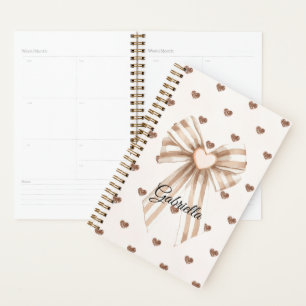 Cream Cocoa Bow Blush Pink Glitter Hearts Planner