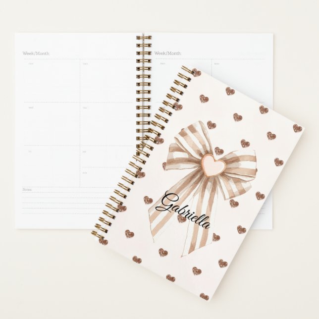 Cream Cocoa Bow Blush Pink Glitter Hearts Planner (Display)