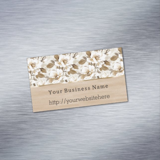 Cream Cocoa Brown Flowers Business name website Card Magnet (In Situ)