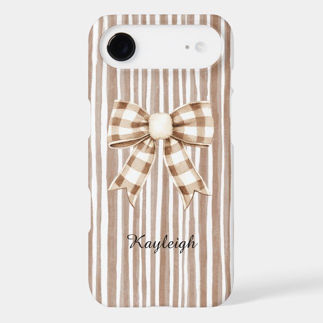 Cream Cocoa Brown Stripes Bow iPhone Case (Back)