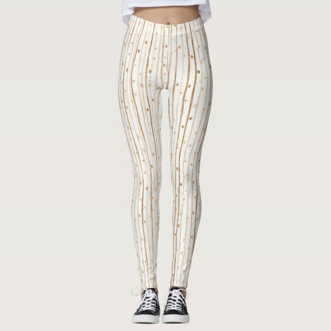 Cream Coffee Brown Stripes Dots Leggings (Front)