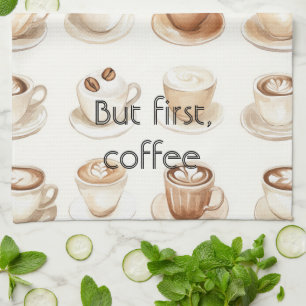 Cream Coffee Cups Kitchen Towel