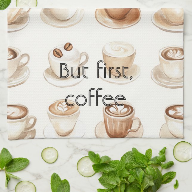 Cream Coffee Cups Kitchen Towel (Folded)