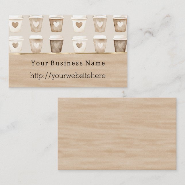 Cream Coffee Heart Cups Business name website Card (Front/Back)