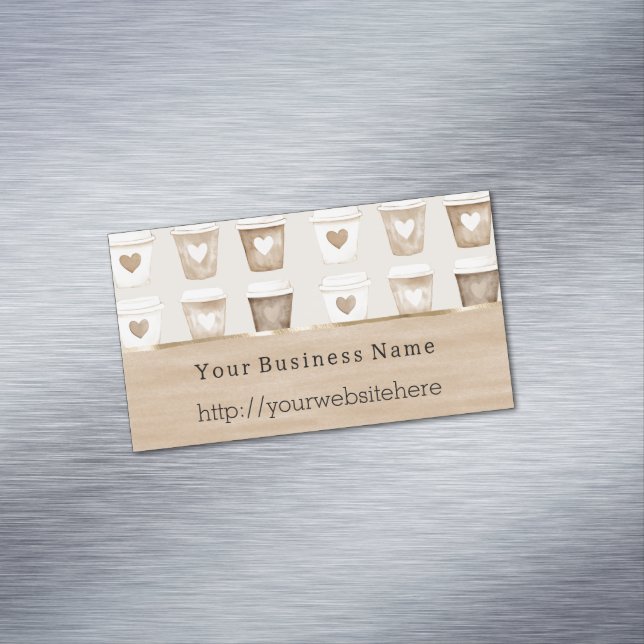 Cream Coffee Heart Cups Business name website Card Magnet (In Situ)