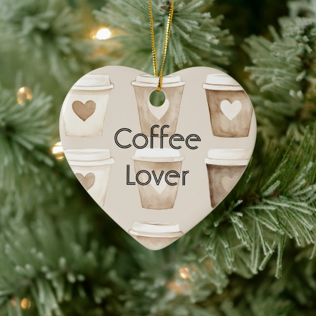 Cream Coffee Heart Cups Christmas Ceramic Ornament (Tree)