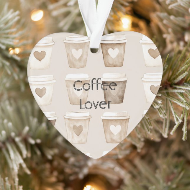 Cream Coffee Heart Cups Christmas Ornament (Tree)