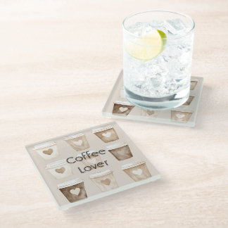 Cream Coffee Heart Cups Glass Coaster
