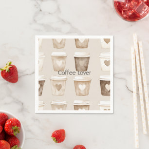 Cream Coffee Heart Cups Napkins