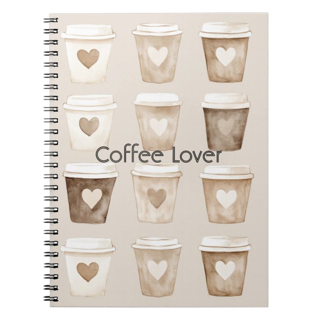 Cream Coffee Heart Cups Notebook (Front)
