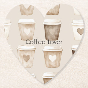 Cream Coffee Heart Cups Paper Coaster
