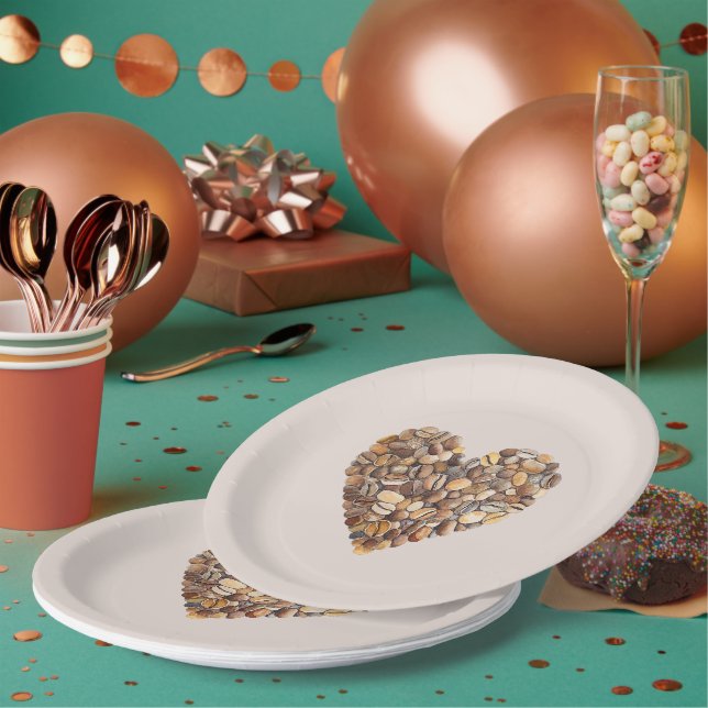 Cream Coffee Heart Cups Paper Plates (Multi)