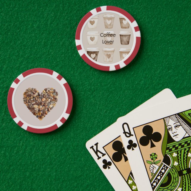 Cream Coffee Heart Cups Poker Chips (Poker Table (Double))
