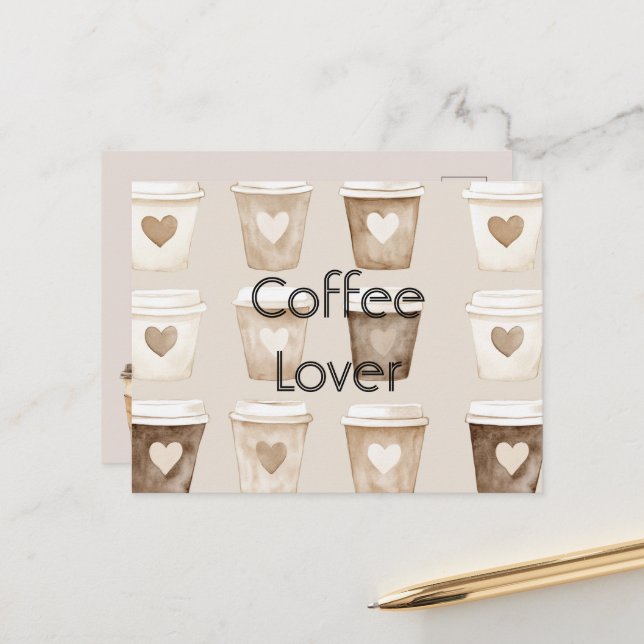 Cream Coffee Heart Cups   Postcard (Front/Back In Situ)