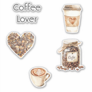 Cream Coffee Heart Cups   Sticker