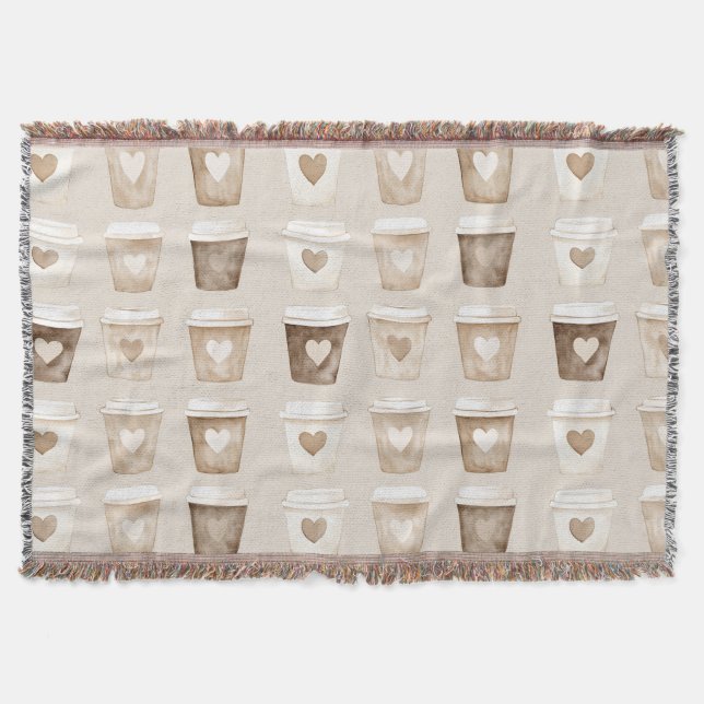 Cream Coffee Heart Cups Throw Blanket (Front)