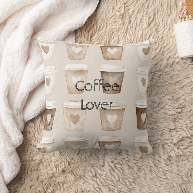 Cream Coffee Heart Cups   Throw Pillow (Blanket)