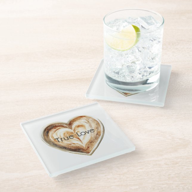 Cream Coffee Heart  Glass Coaster (Angled)