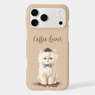 Cream Coffee Lover White Cat Blue Bow iPhone 17 Pro Max Case